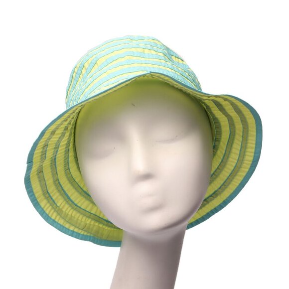 Vintage Two Tone Striped Bucket Hat Y2K Retro Blue Green Summer Retro - Picture 7 of 8